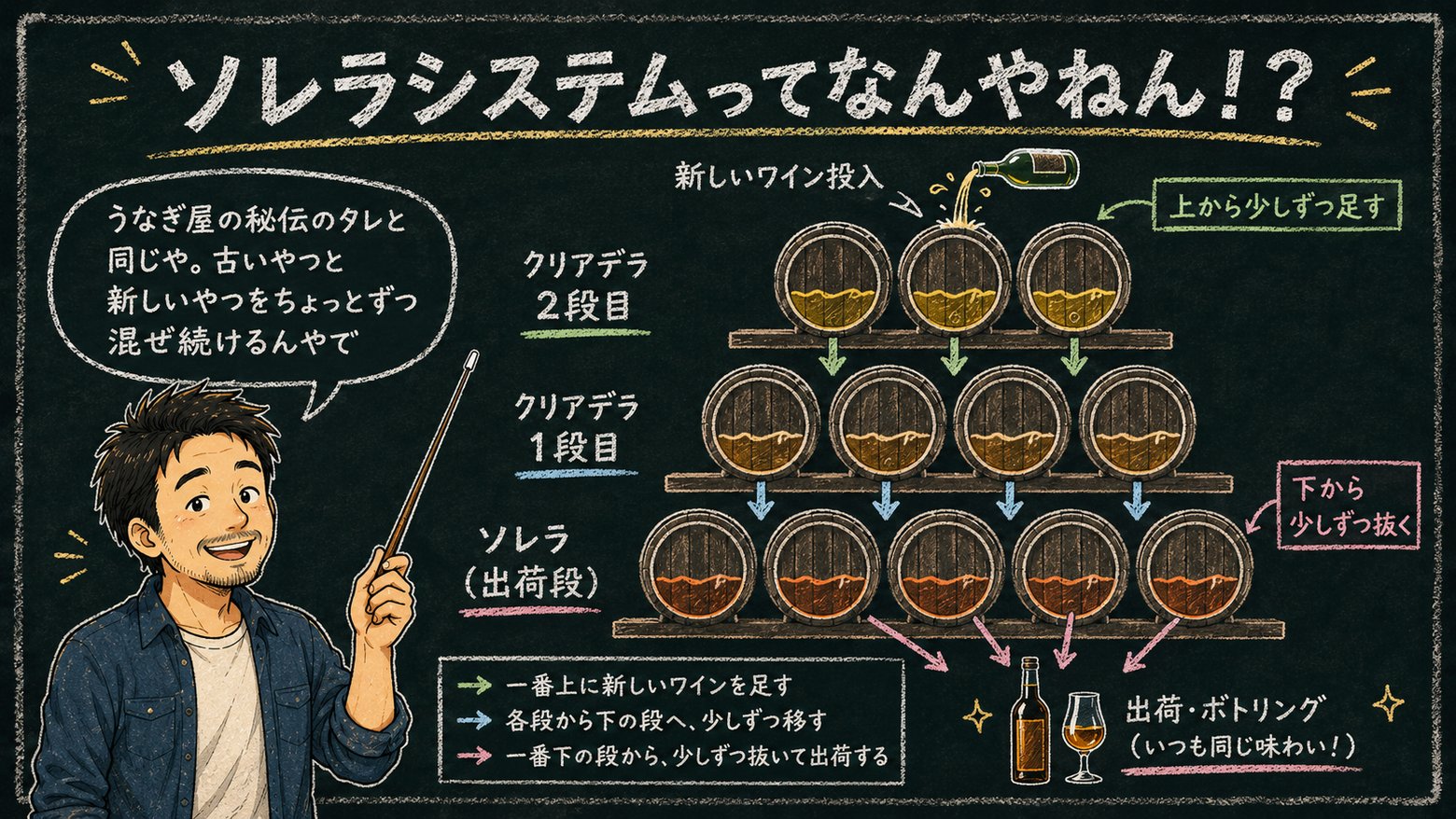 ソレラシステムの3段樽図解