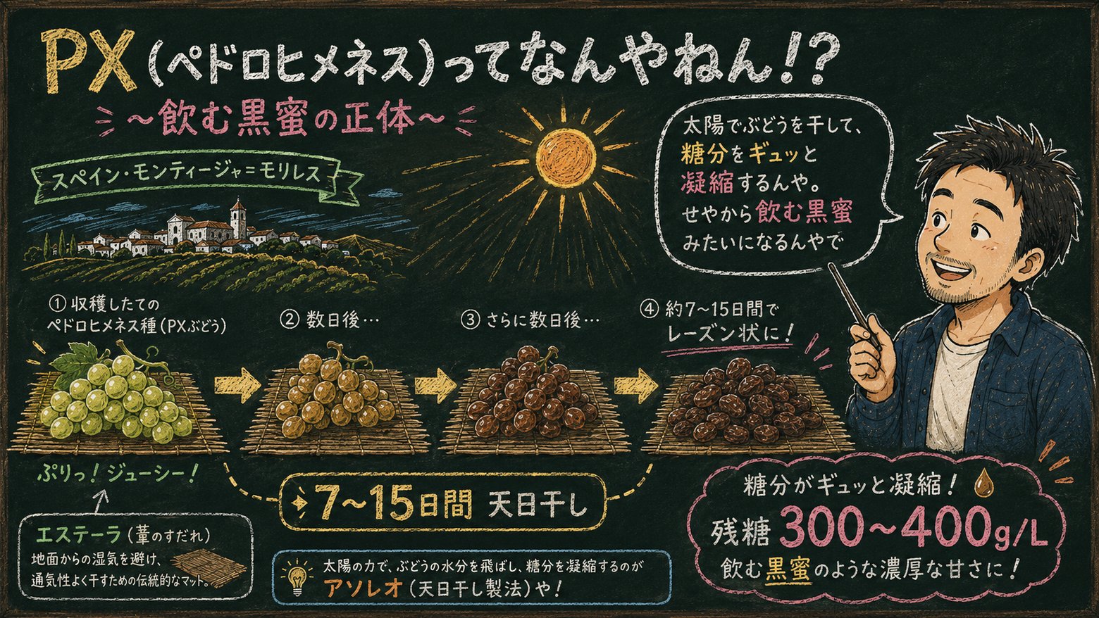 PX（ペドロヒメネス）〜飲む黒蜜の正体〜の解説図