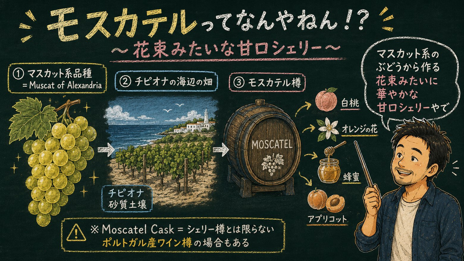 モスカテル〜花束みたいな甘口シェリー〜の解説図