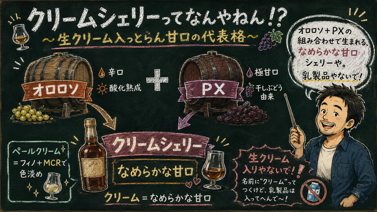 クリームシェリー〜オロロソ＋PXの甘口の代表格〜の解説図