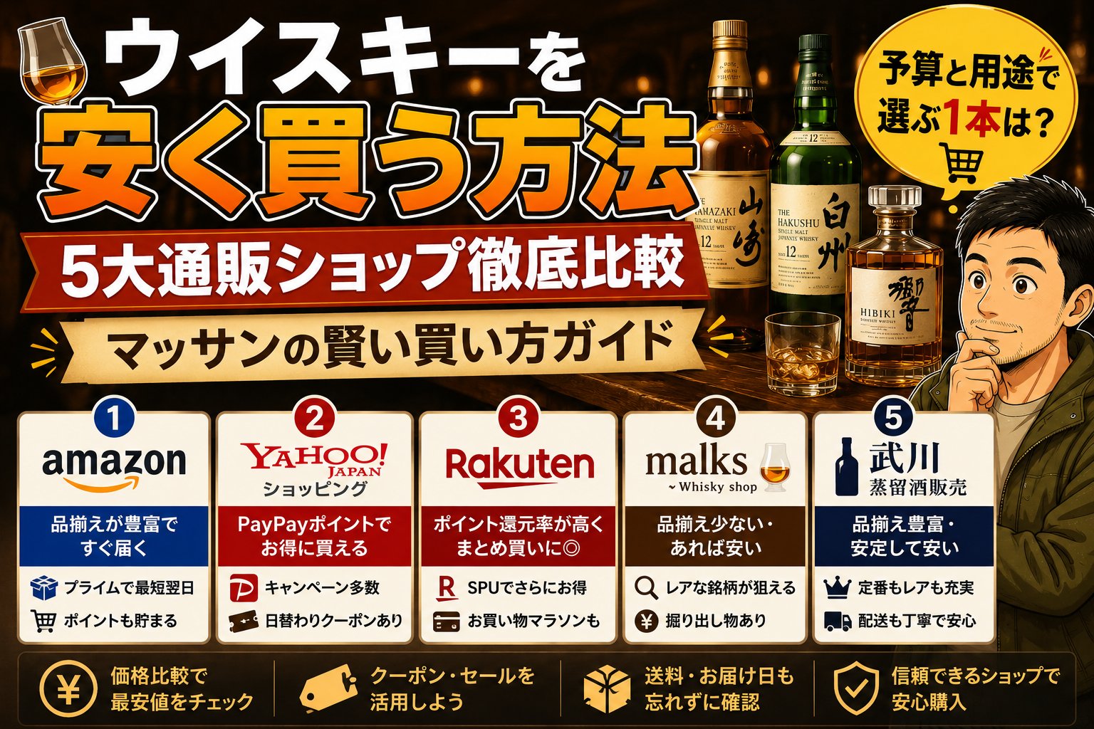 ウイスキーを安く買う方法 5大通販ショップ徹底比較 マッサンの賢い買い方ガイド