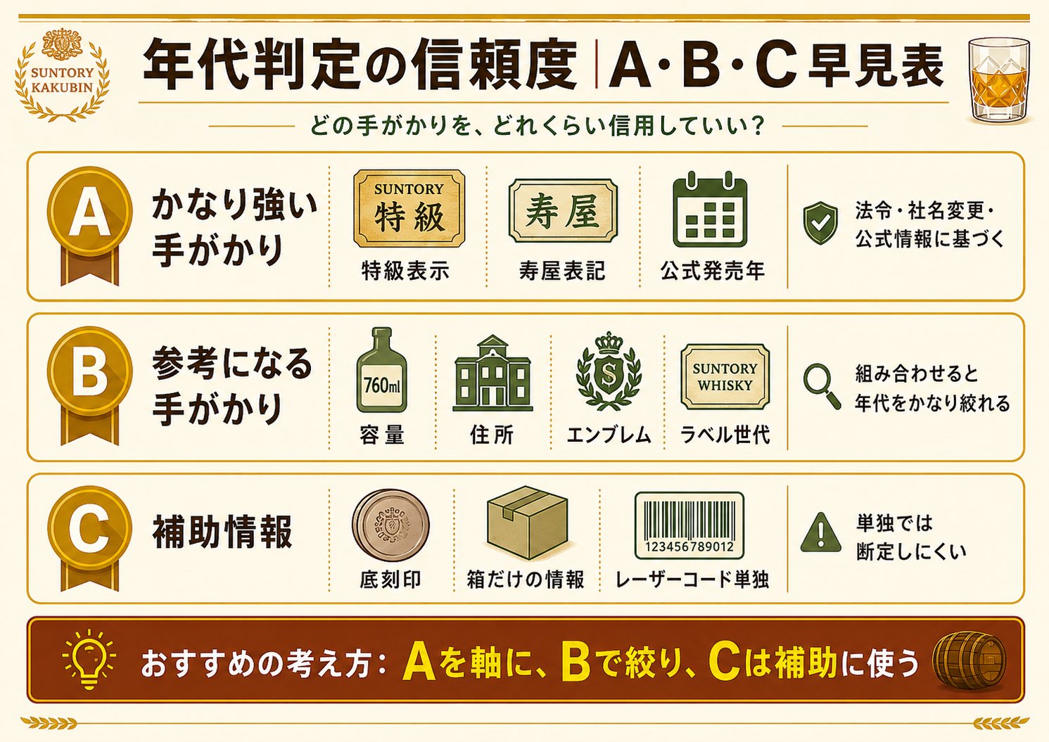 角瓶 年代判定の信頼度A B C早見表