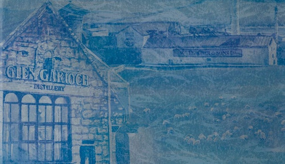 碧Ao〈SCOTCH EDITION〉の箱に描かれた蒸溜所の絵(GLEN GARIOCH DISTILLERYの看板)